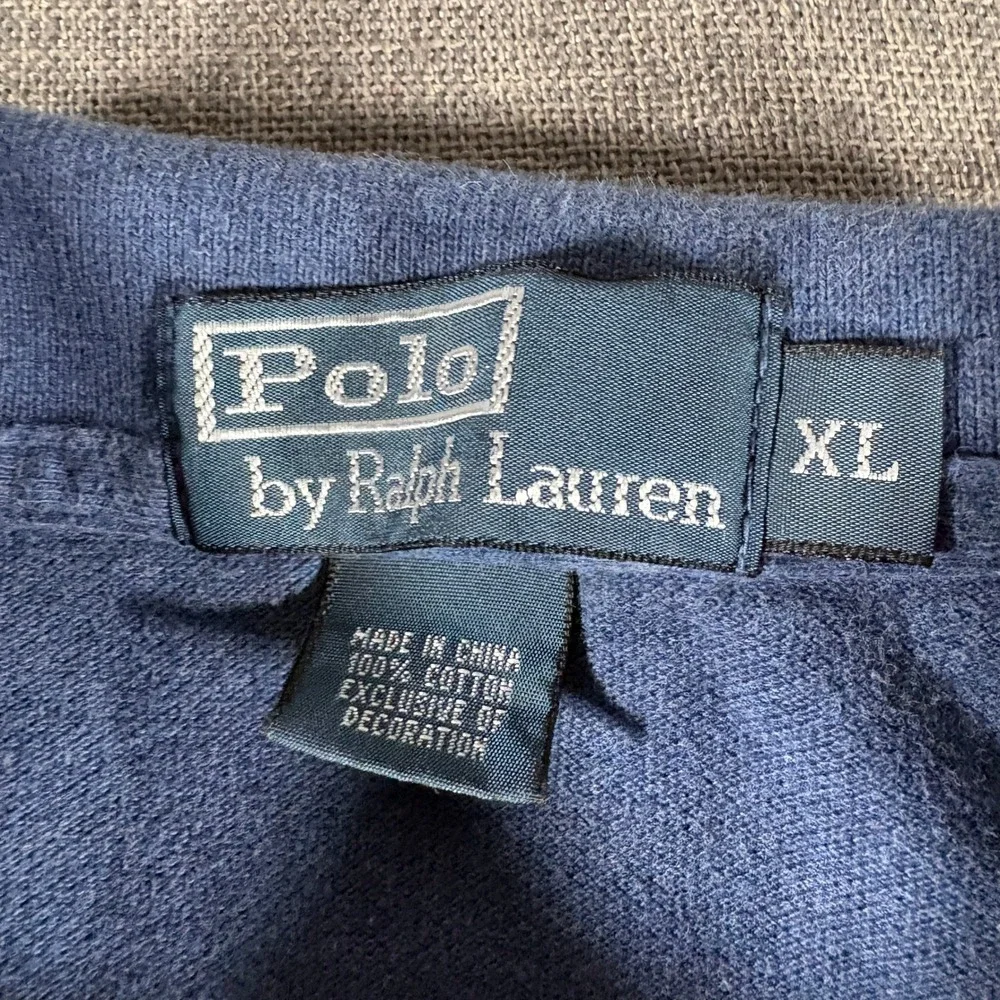 Polo Vintage Ralph Lauren‎ Long Sleeve Polo Mens XL Blue Logo Cotton Pique